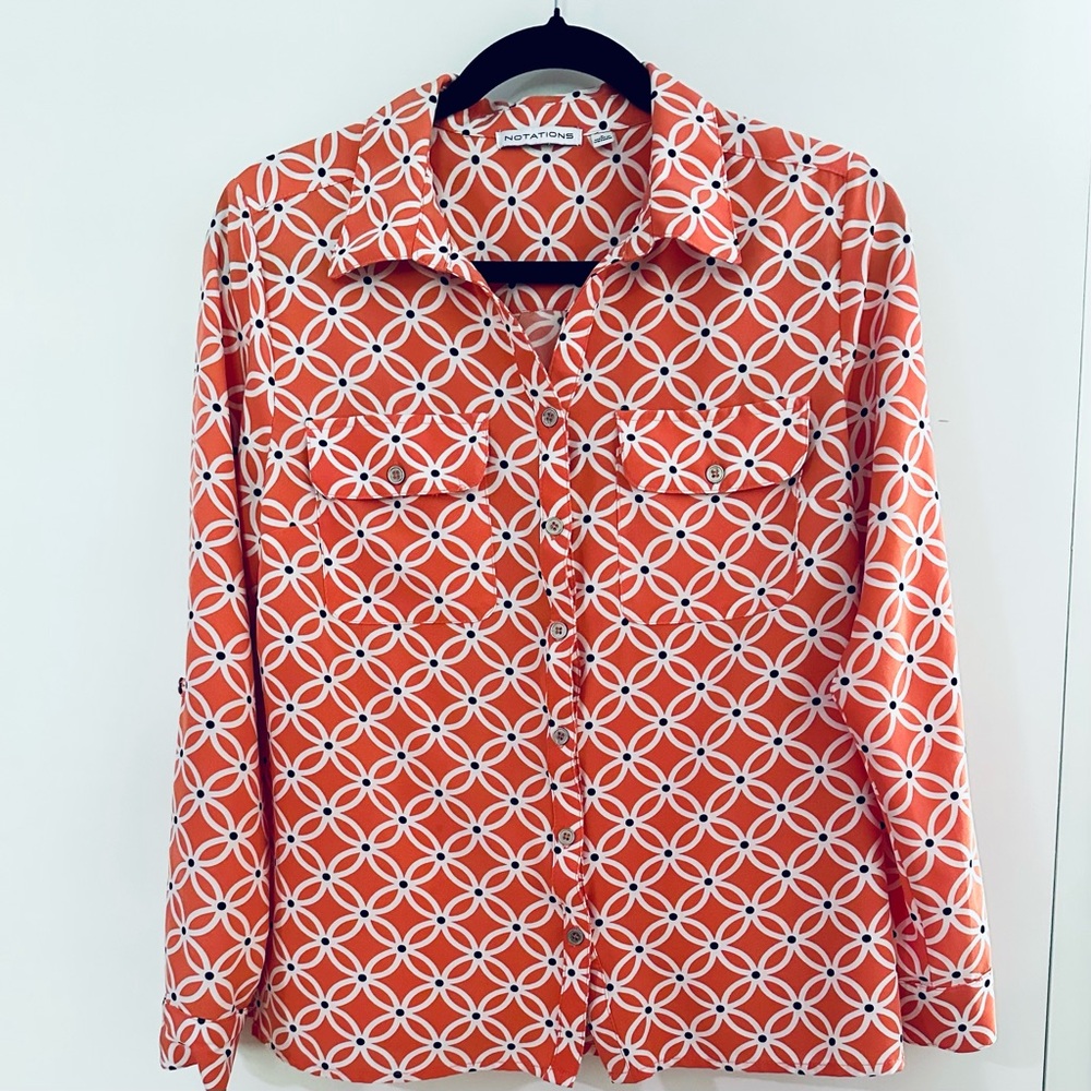 Notations Orange Geometric Patterned Shirt Size S… - image 1